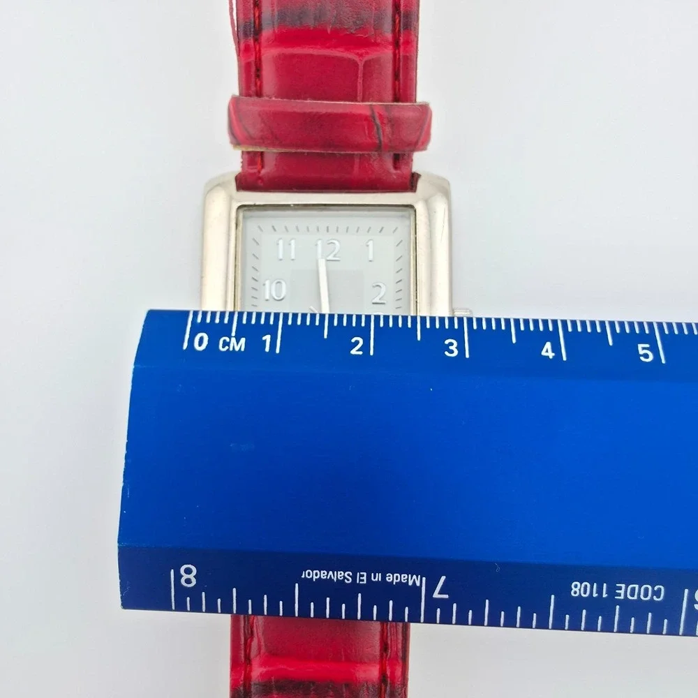 Ladies Watch Rectangle Stainless Steel Case Red Alligator Leather Band 8